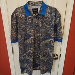 NWT Verse9 Polo Shirt Mens 3XL Blue Multicolor Paisley Short Sleeve Casual